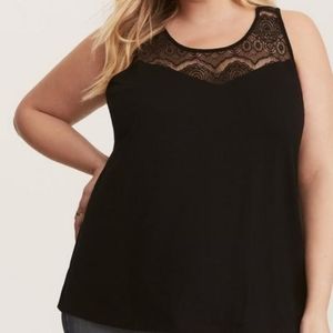 Torrid Super Soft Black Lace Inset Tank